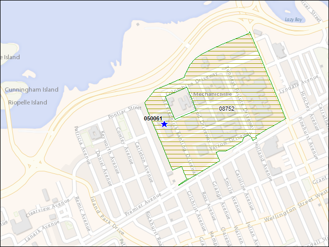 A map of the area immediately surrounding building number 050061