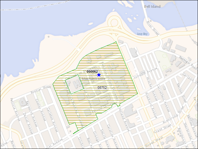 Une carte de la zone qui entoure immédiatement le bâtiment numéro 050062