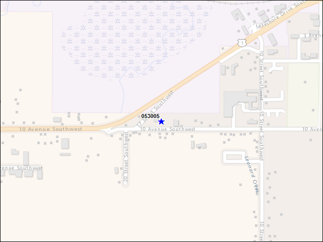 A map of the area immediately surrounding building number 053005