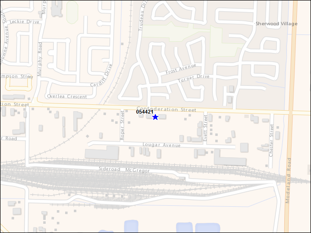 Une carte de la zone qui entoure immédiatement le bâtiment numéro 054421