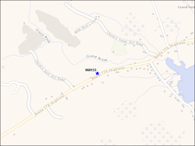 Une carte de la zone qui entoure immédiatement le bâtiment numéro 068133