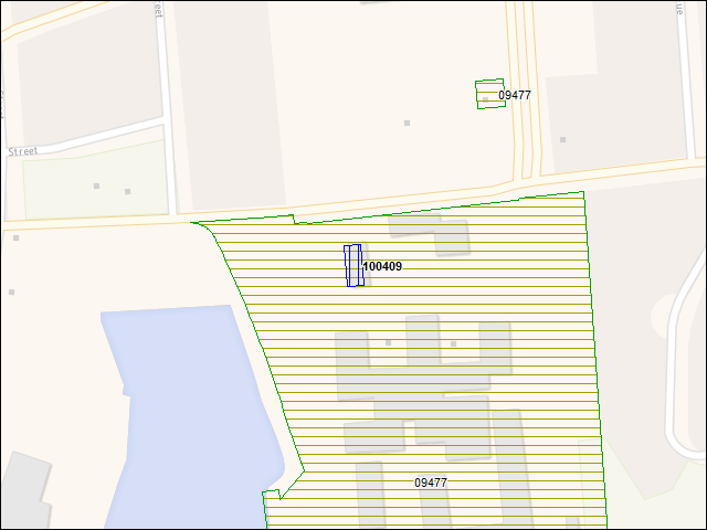Une carte de la zone qui entoure immédiatement le bâtiment numéro 100409