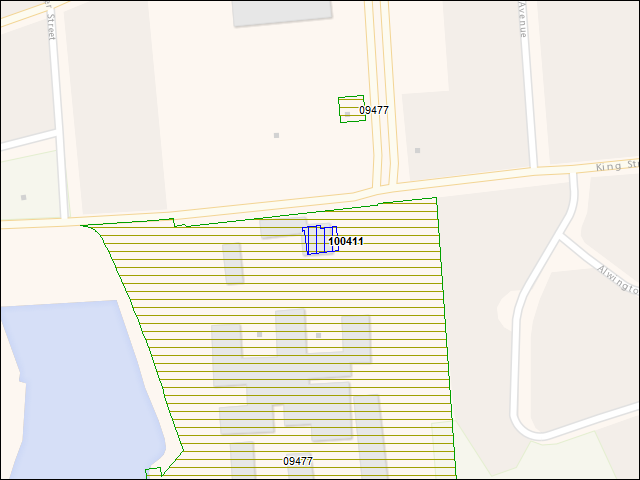 A map of the area immediately surrounding building number 100411