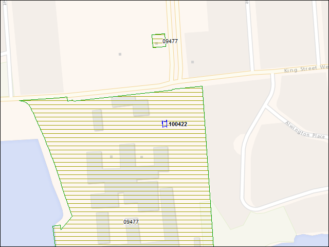 A map of the area immediately surrounding building number 100422