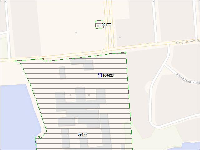 Une carte de la zone qui entoure immédiatement le bâtiment numéro 100423