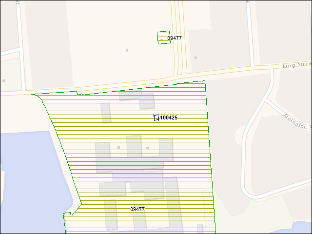 Une carte de la zone qui entoure immédiatement le bâtiment numéro 100425