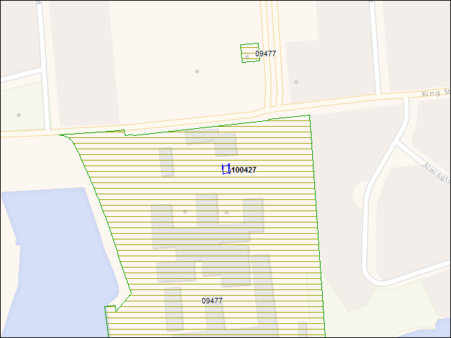 Une carte de la zone qui entoure immédiatement le bâtiment numéro 100427