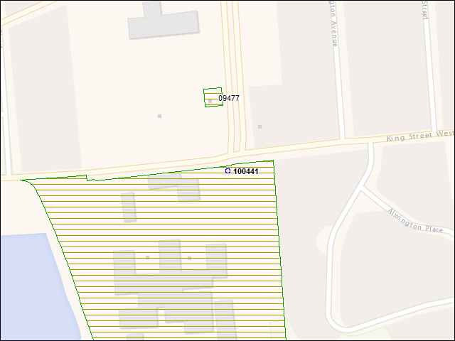 Une carte de la zone qui entoure immédiatement le bâtiment numéro 100441
