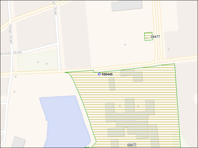 Une carte de la zone qui entoure immédiatement le bâtiment numéro 100445