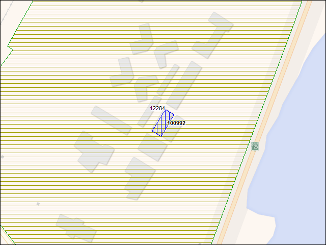 Une carte de la zone qui entoure immédiatement le bâtiment numéro 100992