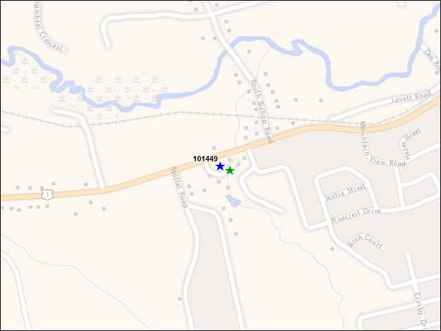 Une carte de la zone qui entoure immédiatement le bâtiment numéro 101449