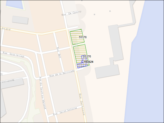 Une carte de la zone qui entoure immédiatement le bâtiment numéro 103524