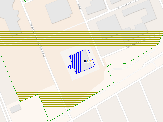 Une carte de la zone qui entoure immédiatement le bâtiment numéro 103781