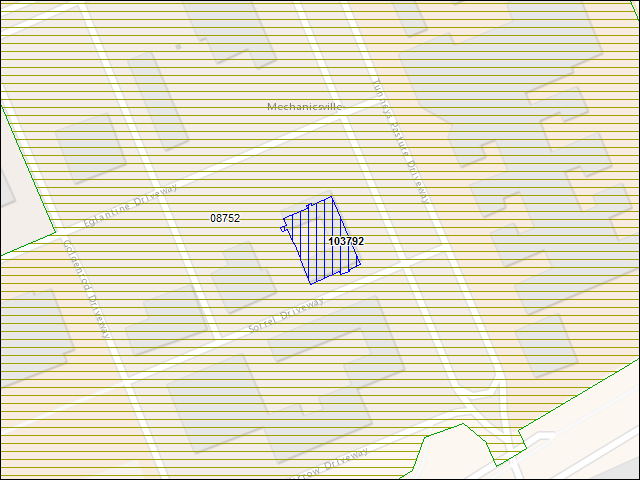 Une carte de la zone qui entoure immédiatement le bâtiment numéro 103792