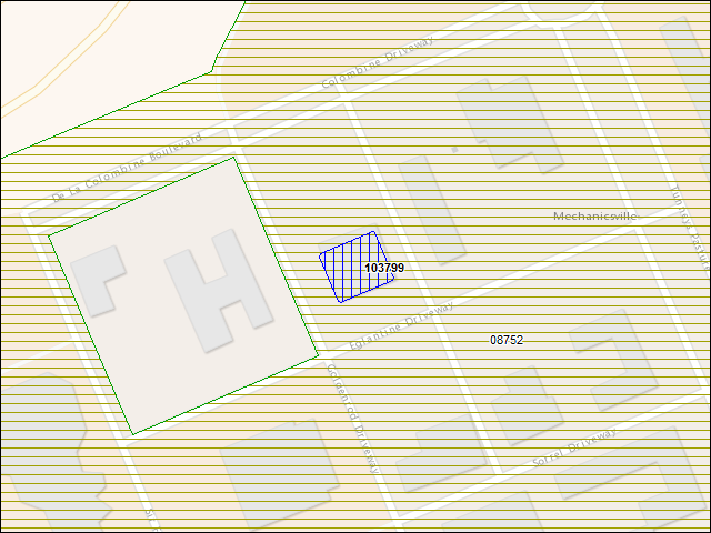 Une carte de la zone qui entoure immédiatement le bâtiment numéro 103799