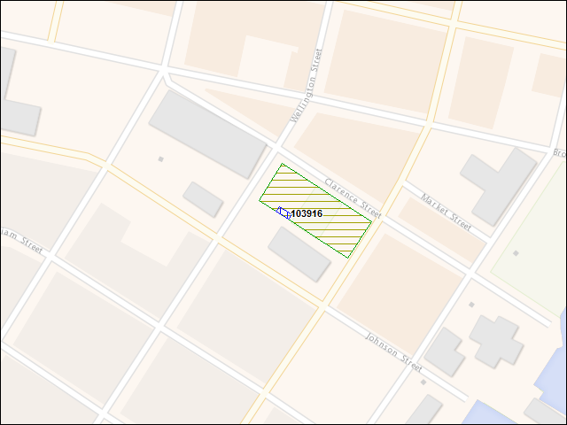 Une carte de la zone qui entoure immédiatement le bâtiment numéro 103916