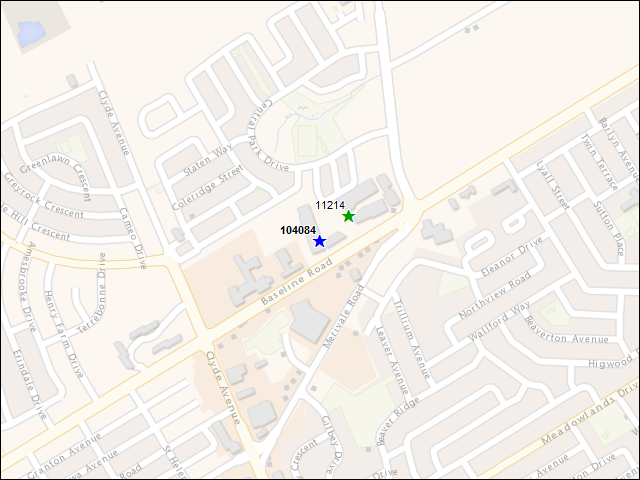 Une carte de la zone qui entoure immédiatement le bâtiment numéro 104084