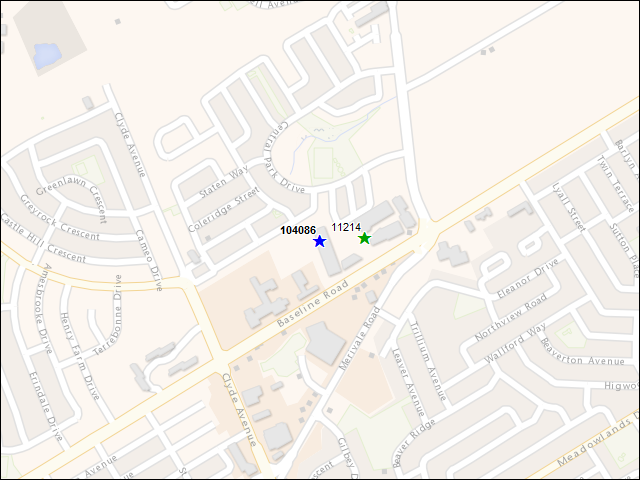 A map of the area immediately surrounding building number 104086