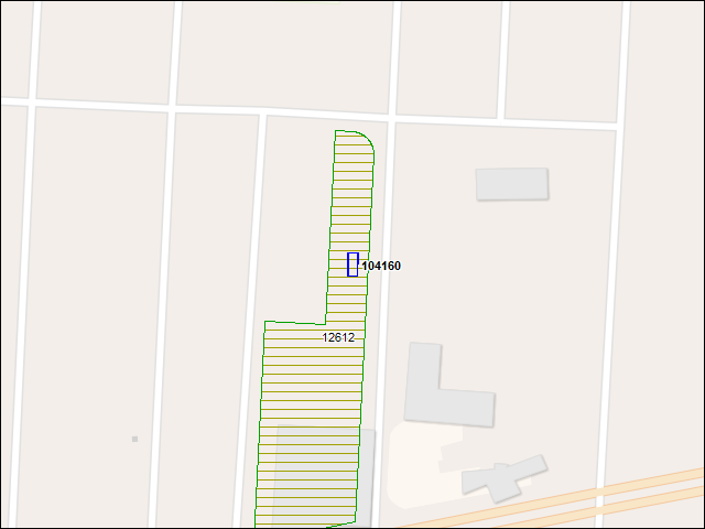 Une carte de la zone qui entoure immédiatement le bâtiment numéro 104160