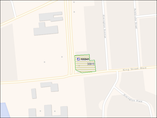 Une carte de la zone qui entoure immédiatement le bâtiment numéro 105941