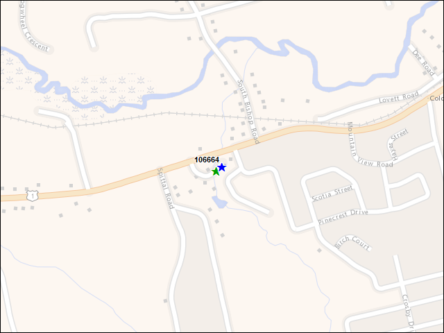Une carte de la zone qui entoure immédiatement le bâtiment numéro 106664