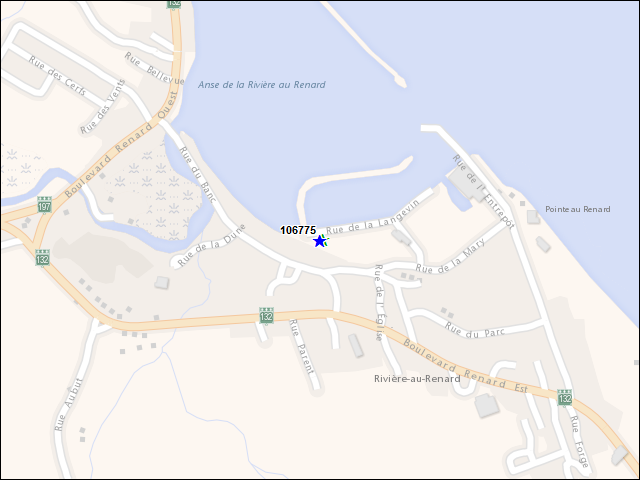 Une carte de la zone qui entoure immédiatement le bâtiment numéro 106775