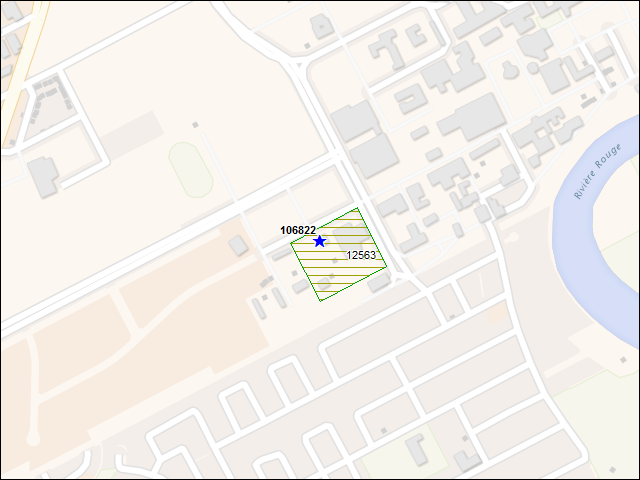 Une carte de la zone qui entoure immédiatement le bâtiment numéro 106822