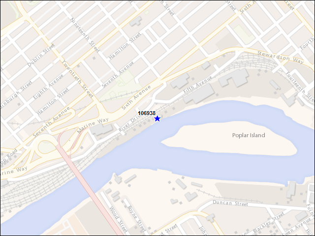Une carte de la zone qui entoure immédiatement le bâtiment numéro 106938