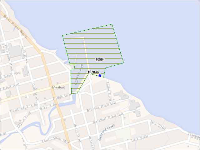 Une carte de la zone qui entoure immédiatement le bâtiment numéro 107034