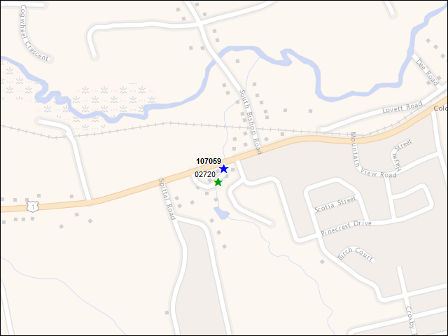 Une carte de la zone qui entoure immédiatement le bâtiment numéro 107059