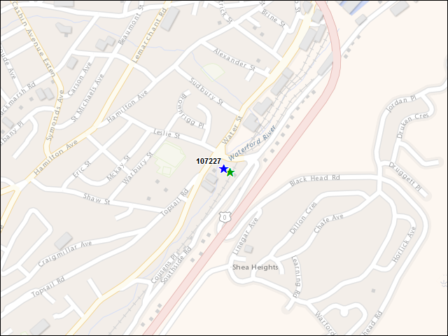 A map of the area immediately surrounding building number 107227