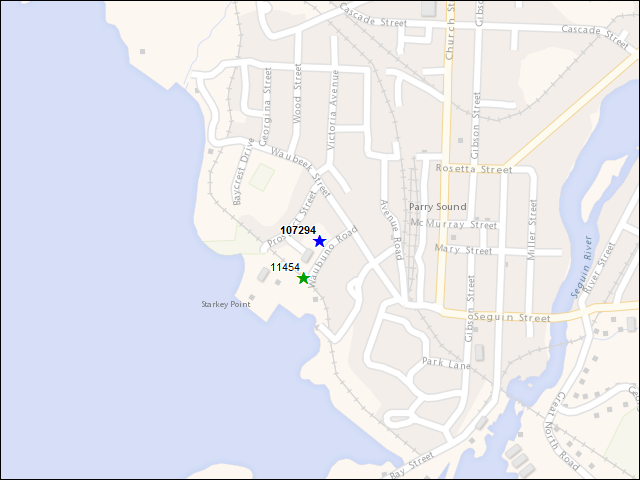 Une carte de la zone qui entoure immédiatement le bâtiment numéro 107294