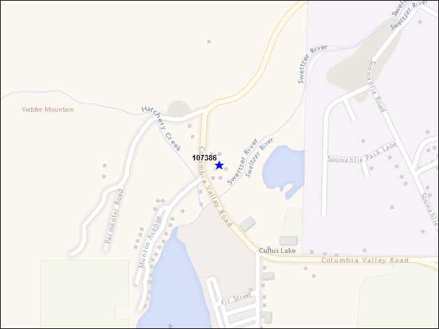Une carte de la zone qui entoure immédiatement le bâtiment numéro 107386