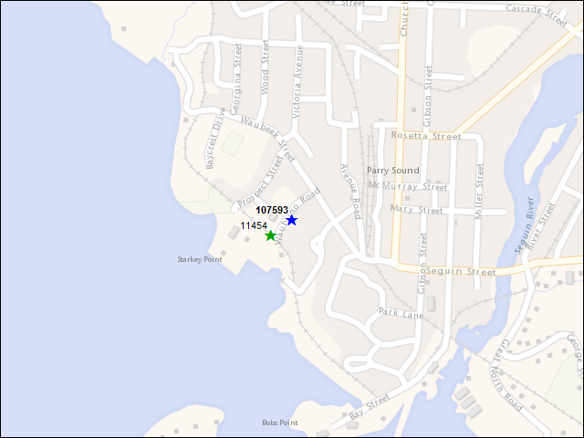 Une carte de la zone qui entoure immédiatement le bâtiment numéro 107593