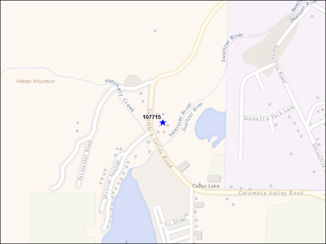 Une carte de la zone qui entoure immédiatement le bâtiment numéro 107715