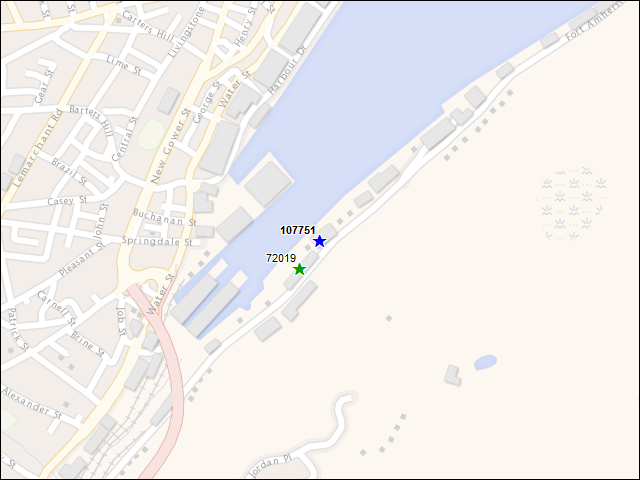 A map of the area immediately surrounding building number 107751
