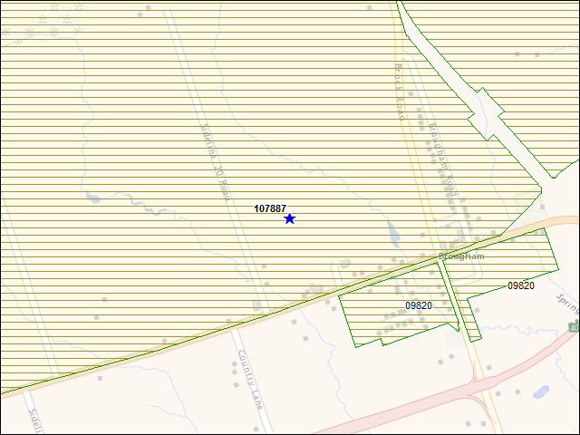 Une carte de la zone qui entoure immédiatement le bâtiment numéro 107887
