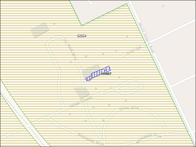 Une carte de la zone qui entoure immédiatement le bâtiment numéro 109987