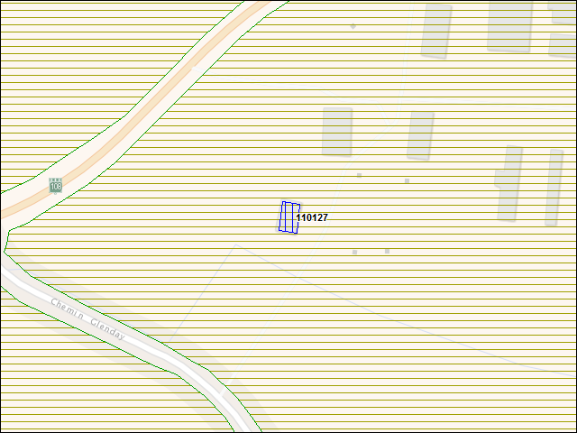 Une carte de la zone qui entoure immédiatement le bâtiment numéro 110127