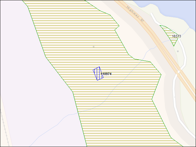 Une carte de la zone qui entoure immédiatement le bâtiment numéro 110974