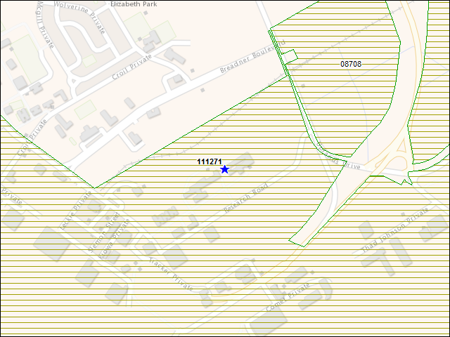 Une carte de la zone qui entoure immédiatement le bâtiment numéro 111271