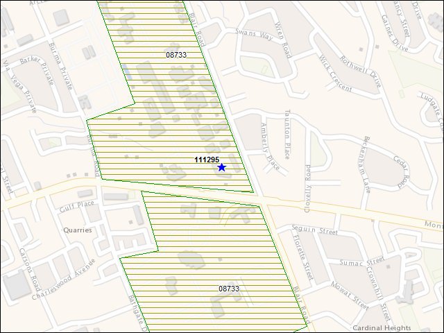 A map of the area immediately surrounding building number 111295