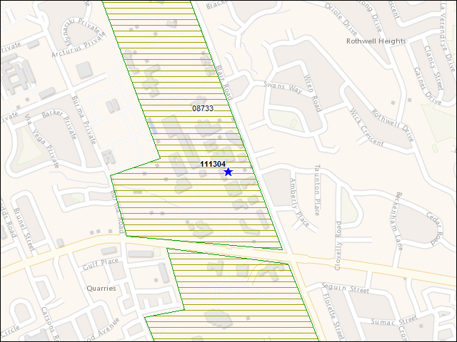 A map of the area immediately surrounding building number 111304