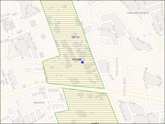 A map of the area immediately surrounding building number 111305
