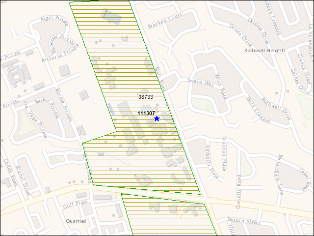 A map of the area immediately surrounding building number 111307