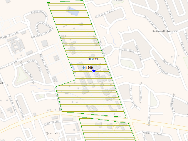 A map of the area immediately surrounding building number 111309
