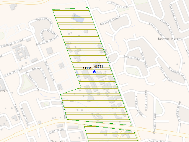 A map of the area immediately surrounding building number 111316