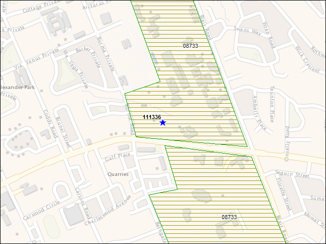A map of the area immediately surrounding building number 111336