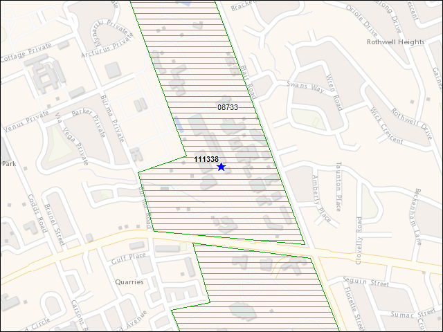 A map of the area immediately surrounding building number 111338