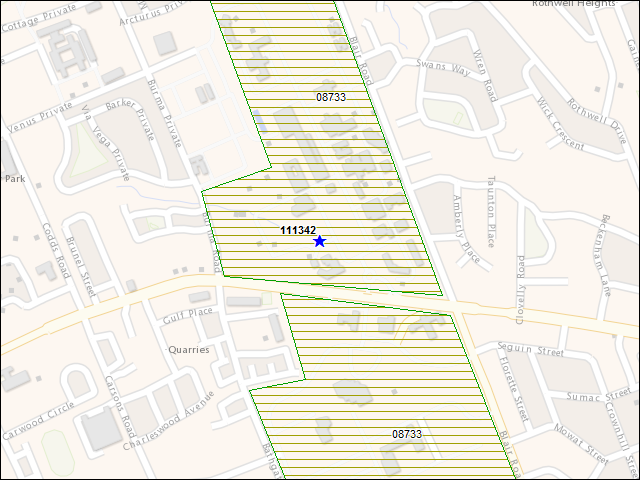 A map of the area immediately surrounding building number 111342